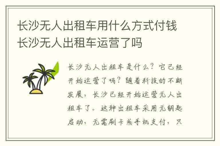 长沙无人出租车用什么方式付钱长沙无人出租车运营了吗